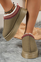 Chestnut Faux Suede Embroidered Detail Plush Lined Platform Slippers