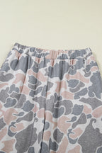 Multicolour Camouflage Short Sleeve Top and High Waist Wide Leg Pants Set