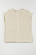 Oatmeal Solid Color Cap Sleeve Knitted Sweater