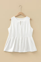 Blue Sapphire Plus Size Solid Color Bow Tie Peplum Tank Top