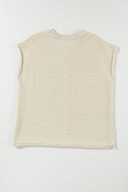 Oatmeal Solid Color Cap Sleeve Knitted Sweater