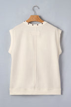 White Horseshoe Embroidered Star Trim V Neck Loose Tank Top