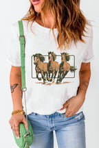 White Texas Horse Graphic Cuffed Sleeve Graphic T Shirt