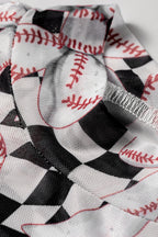 Black Checkered Baseball Bow Print High Neck Long Sleeve Mesh Top
