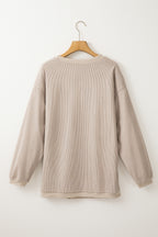 Smoke Gray Twisted Rib Texture game day Rugby Embroidered Baggy Sweatshirt