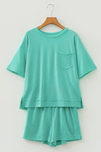 Strawberry Pink Raw Edge Patch Pocket Oversized Top and Shorts Set
