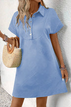 Peach Blossom Solid Color Textured Short Sleeve A Line Mini Dress