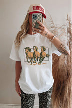 White Texas Horse Graphic Cuffed Sleeve Graphic T Shirt