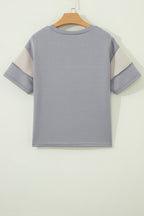 Gray Raw Seam Color Block Camouflage Patchwork Casual Tee
