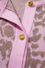 Pink Leopard Button Down Short Sleeve Sweater Cardigan