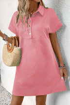 Peach Blossom Solid Color Textured Short Sleeve A Line Mini Dress