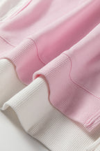 Pink Colorblock Patchwork Drop Shoulder Plus Size Sweatshirt