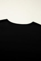 Black Floral Mesh Patchwork Loose V Neck Plus Size T Shirt