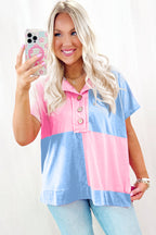 Mint Green Two Tone Half Buttons Collared T Shirt