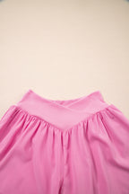 Bright Pink Crossed Waist Tiered Flowy Shorts