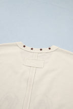White Horseshoe Embroidered Star Trim V Neck Loose Tank Top