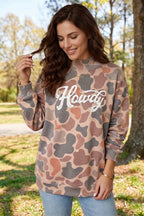 Multicolour Camo Print Howdy Western Style Baggy Pullover Sweatshirt