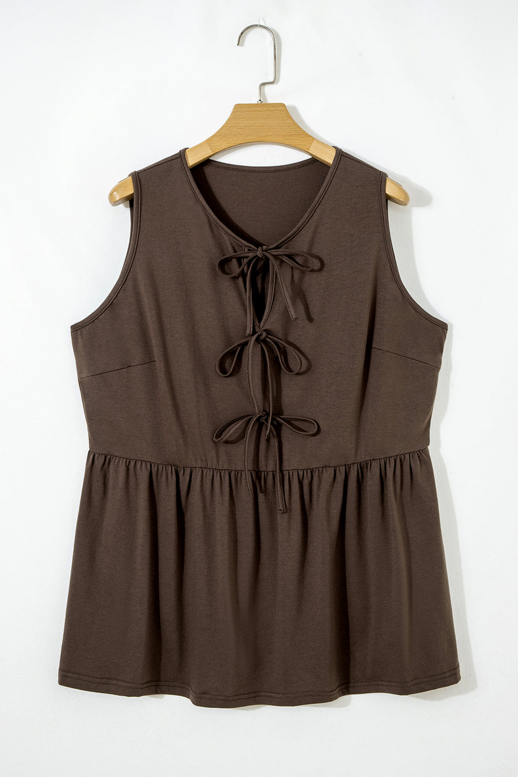 Blue Sapphire Plus Size Solid Color Bow Tie Peplum Tank Top
