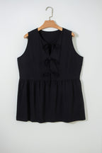 Blue Sapphire Plus Size Solid Color Bow Tie Peplum Tank Top