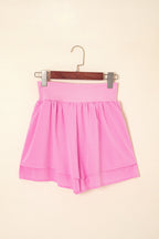 Bright Pink Crossed Waist Tiered Flowy Shorts