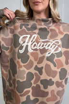Multicolour Camo Print Howdy Western Style Baggy Pullover Sweatshirt