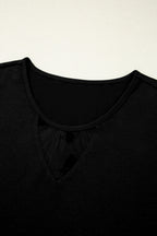 Black Floral Mesh Patchwork Loose V Neck Plus Size T Shirt